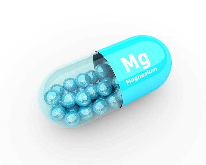 Magnesiumtabletten, Kapseln, blaue Farbe, Mg
