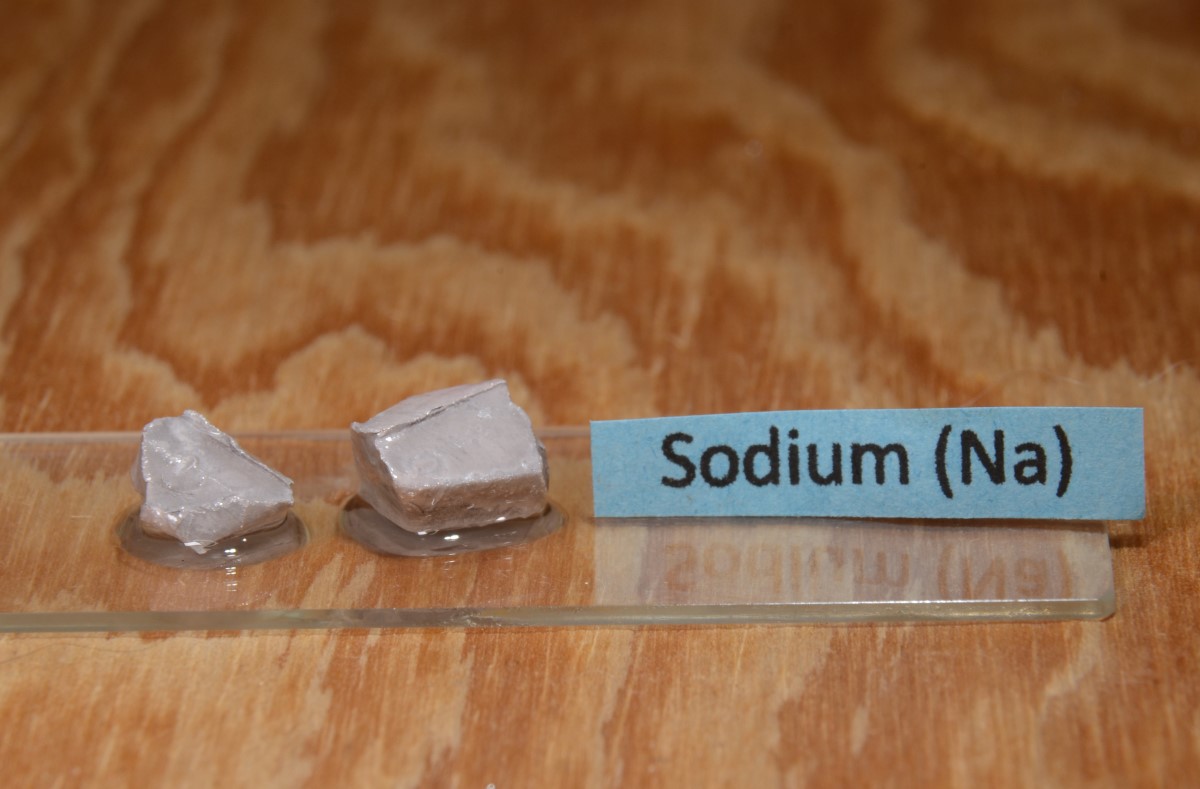 Natrium, Na - Darstellung, glänzendes Metall von silberner Farbe
